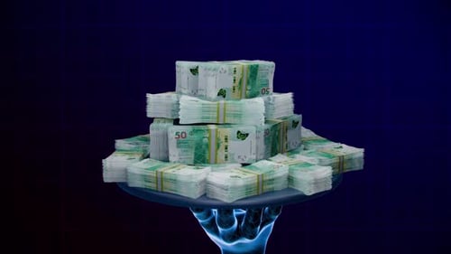 Digital Hand Holding 50 Hong Kong Dollar Money Plate