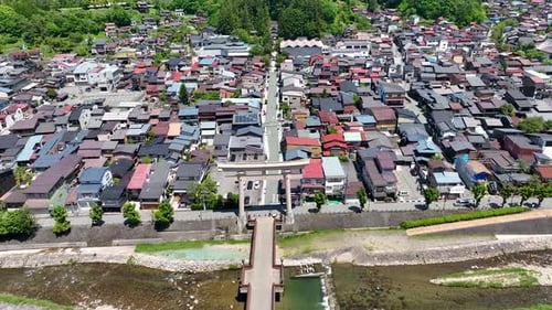 Aerial view of Takayama old town, Japan.