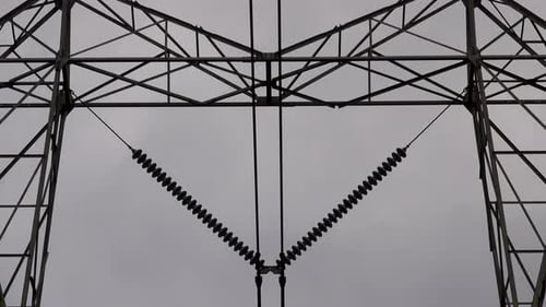 Central insulator structure on electrical transmission tower.