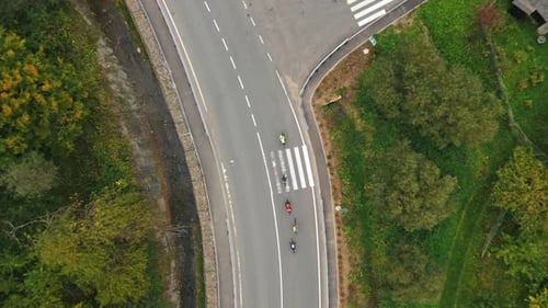 Aerial View of People Riding Bicycles on Road Lots of Participants of Sports Competition Concept of