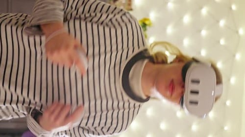 Woman Wearing VR Headset Playing Video Game