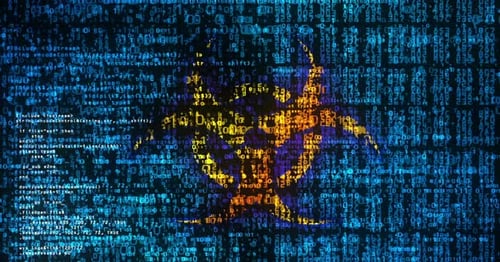 Glowing Binary Code Forms Biohazard Symbol Background