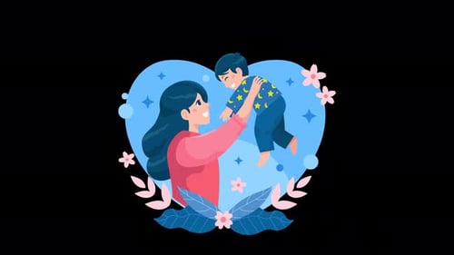 Mother's Day celebration illustrated in a heart. Alpha channel, 4k