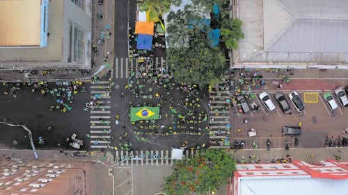 Drone view of the protest by the supporters of the Brazilian ex president Jair Bolsonaro in front of