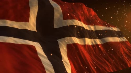 Waving Norwegian Flag with Golden Particles Animation