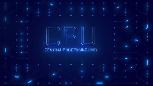 CPU or Central Processing Unit Word Text with neon circuit board design