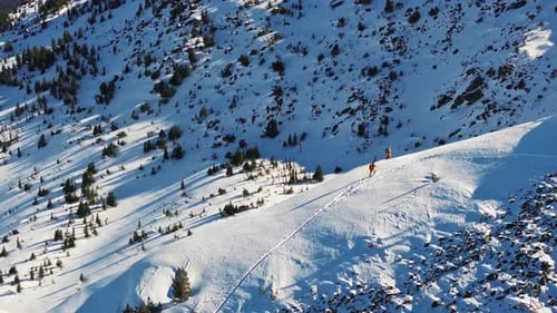 Mountaineers Ascending Snowy Mountain Slope
