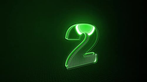 Glowing Neon Number Two Countdown Animation