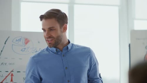 Confident Business Presentation in Modern Office