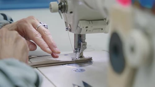 Sewing Machine Close Up: Fabric Crafting Process