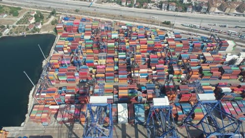 Aerial Container Port and Ship