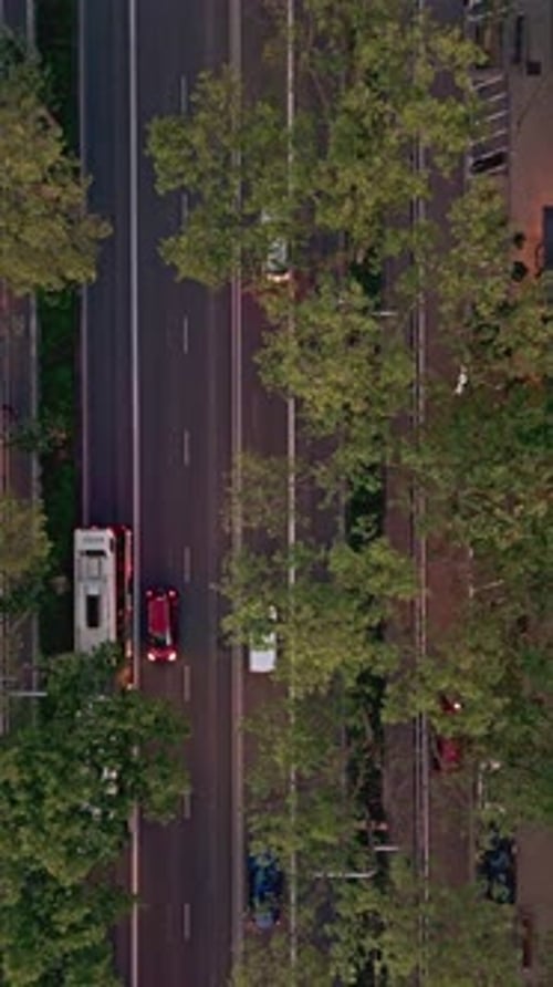 Aerial Top Down View of Barcelona Street Traffic