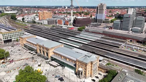 Bird's-eye view of Hanover Central Station (Hauptbahnhof), Germany