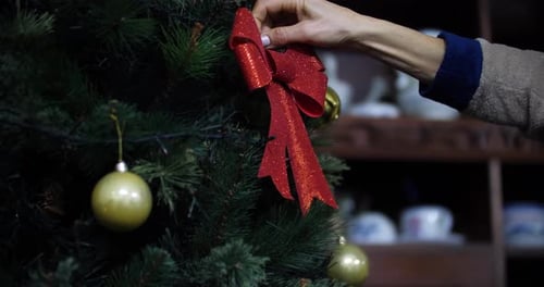 Christmas Tree Decorated with a Red Bow