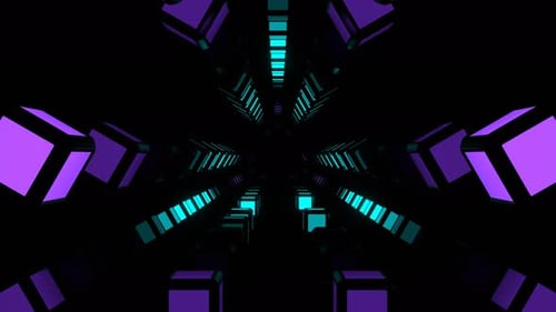 Purple And Turquoise Movement Of Neon Energy Along The Abstract Corridor Background Vj Loop In 4K