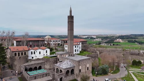 Aerial View of Historic Mosque and Cityscape