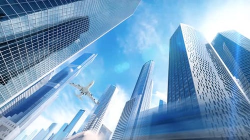 Osaka Airplane Landing City Skyscraper with Welcome Sign on Bus