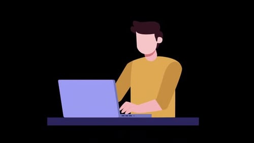 Animated Flat Design Character Working On Laptop
