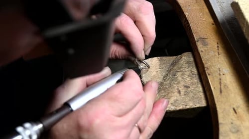 Gold Wedding Ring Craft By Goldsmith Isolated Macro Video Craft Jewelry Making with Professional