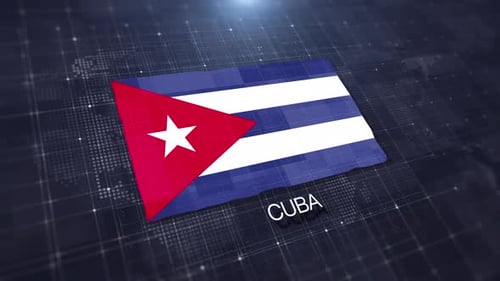 Animated Cuba Flag Waving on Digital Grid Background