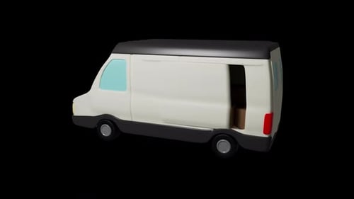 3D Delivery Van with Opening Door and Falling Box Animation