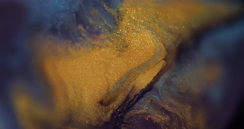 Metallic Gold and Dark Blue Abstract Fluid Art