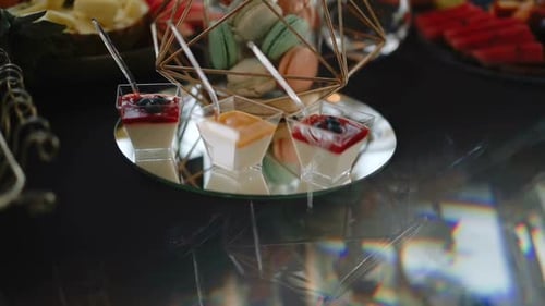 Stylish candy bar at the wedding reception.