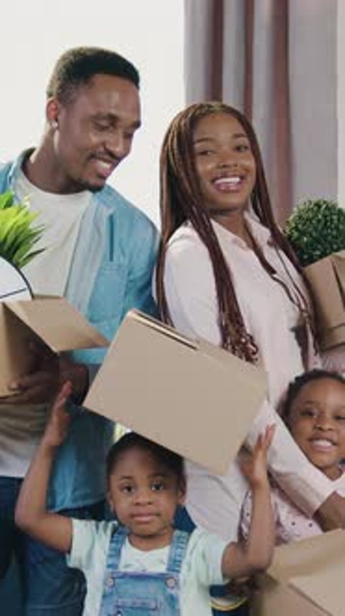 Happy Family With Two Children Posing With Boxes, People Stock Footage ...