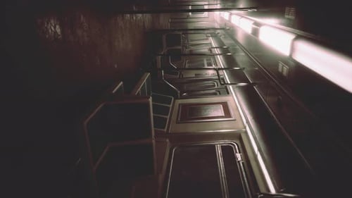 Vertical Empty Metal Subway Train in Urban Chicago