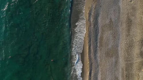Beach on Mediterranean Sea at Sunset Time Aerial View 4 K