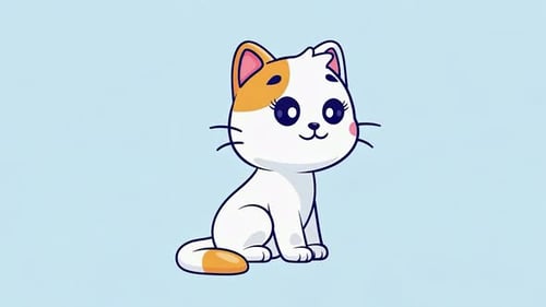 Cute Cartoon Cat Blinking and Wagging Tail Loop