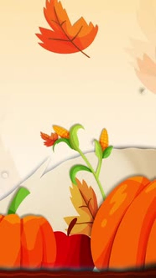 Animated Autumn Harvest Background with Falling Leaves and Pumpkins