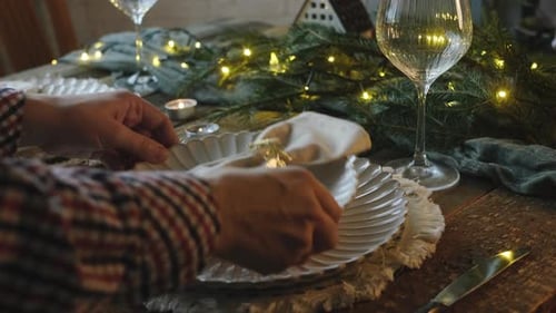 Festive Holiday Table Setting with Elegant Dishes