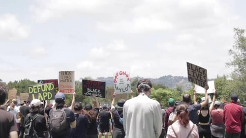 Crowd Holding Signs at Daytime Outdoor Rally