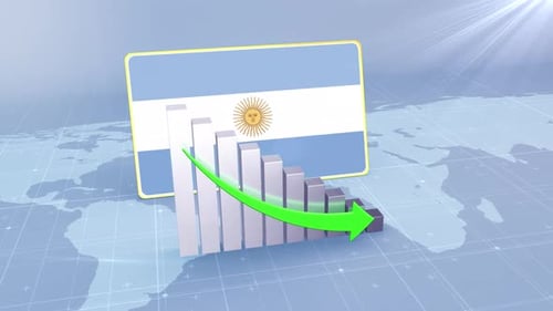 Argentina Flag With Decrease Bar Chart Graph And Arrow Green