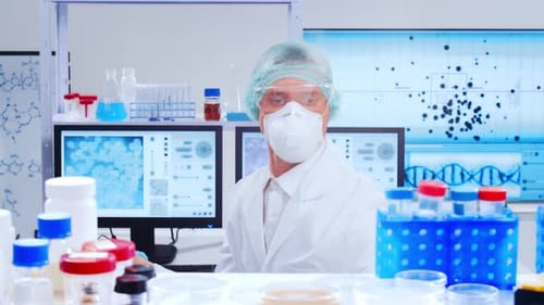 Scientist Mixing Chemicals in Bright Lab Environment