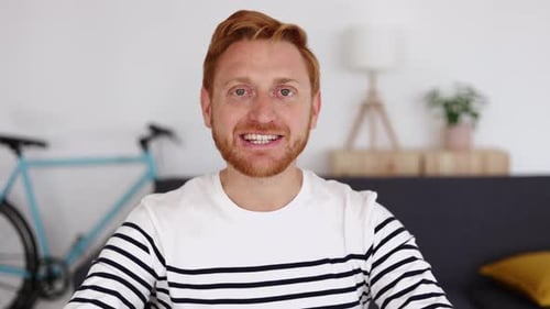 Man Smiling, Talking Indoors, Close Up Shot