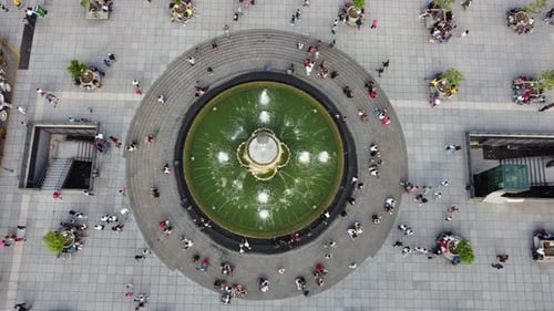 Gazebo with central fountain and overhead shot