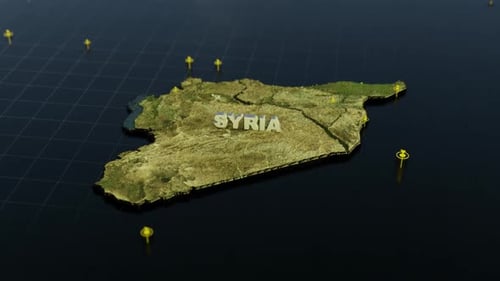 3D Map of Syria with Animated Location Pins