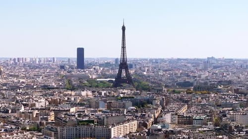 Aerial Slide and Pan Footage of Eiffel Tower Popular Sight with Highest Observation Deck in European
