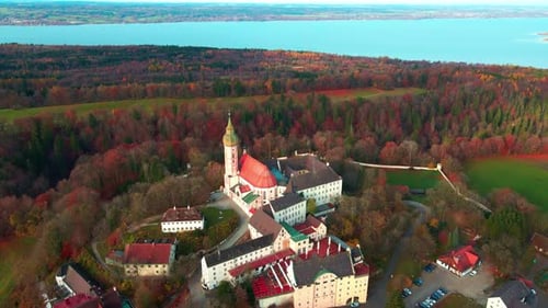 Aerial view of Andechs Abbey, Germany.