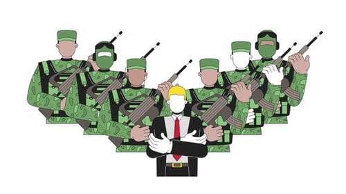 Flat Design Animation of Business Man Protected by Soldiers