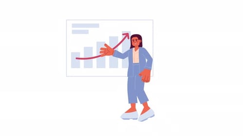 Middle eastern woman graphs pointing 2D character animation