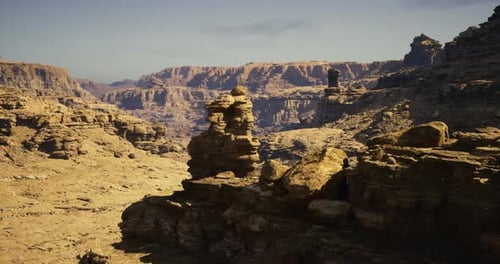 Majestic Rock Formations in Arid Desert Landscape During Midday Sun