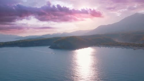 Scenic Aerial View of Peaceful Bay at Sunset