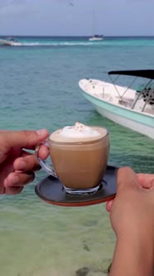 Cappuccino at Tropical Beach with Boat