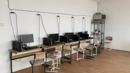 A computer classroom in a small village school. Eastern Europe.