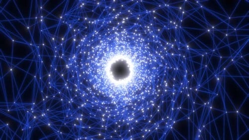 Shiny blue energy digital tunnel plexus made of lines and triangles hi-tech futuristic magical