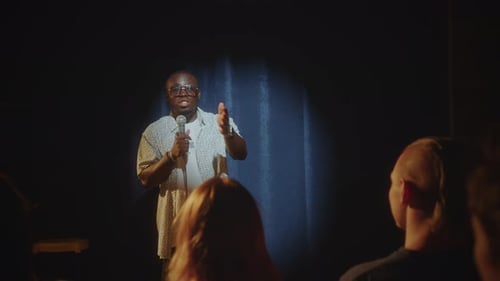 African American Comic Giving Stand-Up Performance