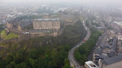 Drone shot of Edinburgh Castle in Scotland, United Kingdom